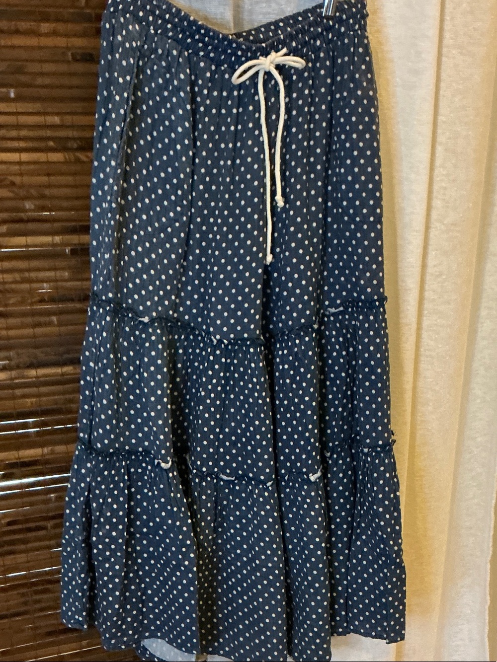 Polka Dot Tiered Maxi Pants - Navy